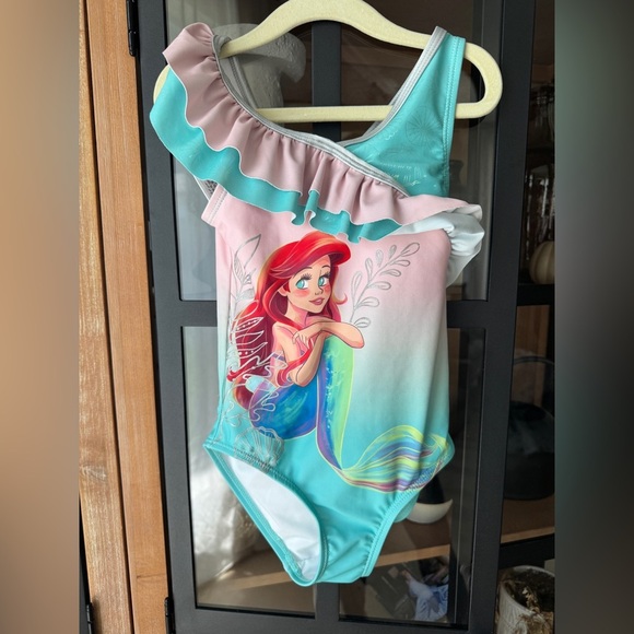 Disney Ariel The Little Mermaid drawing swimsuit one piece ruffle toddler girl - Picture 1 of 5